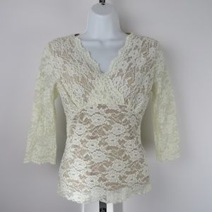 Cabi small white nude lace top